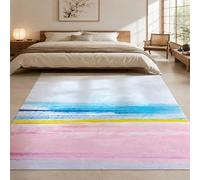 VARIKASHOM Tapis Salon Moderne Poils Ras, Salle de séjour, Chambre Adulte, Chambre Ado,Abstrait Moderne Bleu, Jaune, Rose, Blanc, carré 100 x 100 cm