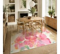 VARIKASHOM Tapis sous Chaises Salle à Manger, 140 x 180 cm, Motifs Floraux Modernes Rose Jaune Vert Beige, Tapis Decoration pour Table Basse Salon, Meubles Cuisine, Facile à Nettoyer,