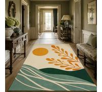 VARIKASHOM Tapis sous Chaises Salle à Manger, 140 x 180 cm, Motifs Floraux Modernes Vert Jaune Orange Beige, Tapis Decoration pour Table Basse Salon, Meubles Cuisine, Facile à Nettoyer,