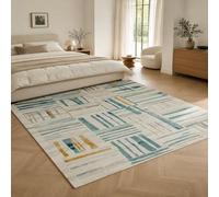 VARIKASHOM Tapis sous Tables de Chevet, 60 x 120 cm, Géométrie Abstraite Moderne Bleue Jaune Grise Blanche, Tapis Decoration pour Salon Chambre, Salle de Bain, Couloir Cuisine,