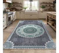 VARIKASHOM Tapis sous Tables de Chevet, 60 x 120 cm, Gris Oriental Blanc Vert, Tapis Decoration pour Salon Chambre, Salle de Bain, Couloir Cuisine,