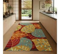 VARIKASHOM Tapis sous Tables de Chevet, 60 x 120 cm, Motifs Floraux Modernes Bleu Rouge Orange Jaune Marron, Tapis Decoration pour Salon Chambre, Salle de Bain, Couloir Cuisine,