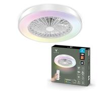 Varin® Ventilateur Plafond avec Lumiere Intelligent, Plafonnier Ventilateur Silencieux pour Chambre, Tuya Wi-Fi, LED 30W RGBW, Ø 50 cm, Télécommande, 3000K à 6000K, Noir-Blanc