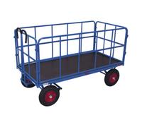 VARIOfit VARIOfit Chariot à plateau avec 4 parois en treillis tubulaire, pneus pneumatiques 1.540 × 740 mm, charge 1 000 kg Quantité:1