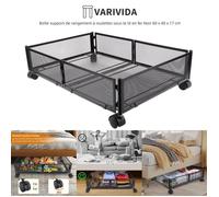 VARIVIDA Boîte support de rangement à roulettes sous le lit en fer Noir 60 x 40 x 17 cm
