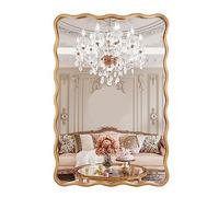 Varsoul Miroir de Salle de Bain rectangulaire doré à Motif ondulé 61 x 91,4 cm, Grand Style Campagne Moderne, Convient pour Toilettes, Chambre, Salon, entrée
