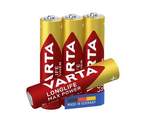 Varta 4703 Pile Alcaline AAA 1.5V, Lot de 4, Cylindrique, Dimensions 44.5mm x 10.5mm, Technologie Usage Unique, Fabriquée en Allemagne