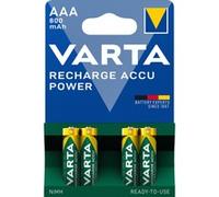 Batteries Rechargeables Varta AAA NiMH 1.2V 800mAh - Pack de 4, Format Cylindrique Ø10.5mm x 44.5mm, Poids 13g - Référence Varta 56703-101-404