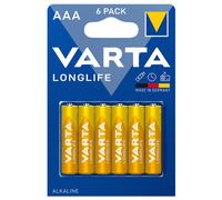 VARTA Piles AAA, lot de 6, Longlife, Alcalines, 1,5V, pour télécommandes, radios, horloges, Made in Germany