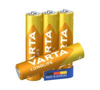 Varta Pile Alcaline AAA 1.5V - Blister 4 unités - Type 04103 - Usage Unique - Dimensions Pile : 44.5x10.5mm - Technologie Cylindrique - Made in Germany