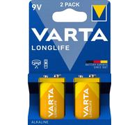 VARTA Piles Pile Bloc 9V, lot de 2, Longlife, Alcalines, pack de stockage, pour détecteurs de fumée, alarmes incendie
