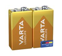 VARTA Piles Pile Bloc 9V, lot de 2, Longlife, Alcalines, pack de stockage, pour détecteurs de fumée, alarmes incendie
