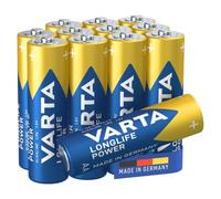 VARTA Piles AA, lot de 12, Longlife Power, Alcalines, 1,5V, pour jouets, souris sans fil, lampes de poche, Made in Germany