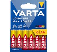 VARTA Piles AA, lot de 6, Longlife Max Power, Alcalines, 1,5V, emballage recyclé à 90%, adaptées aux appareils photo numériques, contrôleurs, Made in Germany