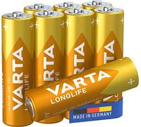 VARTA Piles AA, lot de 8, Longlife, Alcalines, 1,5V, adaptées aux télécommandes, réveils, radios, horloges murales, Made in Germany