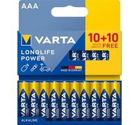 Varta Piles AAA Longlife Power alcalines 1,5 V – lot 20 (10+10), emballage 90% recyclé