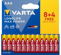 Varta Piles AAA Longlife Max Power alcalines 1,5 V – lot de 12 (8+4) emballage 90 % recyclé