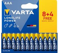 Piles AAA - Varta - Longlife Power - Alcalines - Lot de 12 - Fabriqué en Allemagne