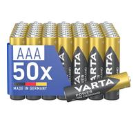 VARTA Piles AAA, lot de 50, Power on Demand, Alcalines, 1,5V, pack de stockage, pour accessoires informatiques, smart home, lampes de poche, Made in Germany