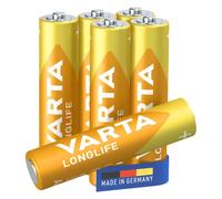 VARTA Piles AAA, Lot de 6, Longlife, alcalines, 1,5 V | Format LR03, Made in Germany, conservation jusqu'à 10 ans, pour télécommande, horloge murale, radio, réveil ou lampe torche