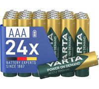 VARTA Piles AAA, rechargeables, lot de 24, Recharge Accu Power on Demand, batterie rechargeable, 1000 mAh Ni-MH, sans effet mémoire, préchargées, prêtes à l'emploi