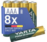 VARTA Piles AAA, Rechargeables, Lot de 8, Power on Demand, 1000 mAh | pile Ni-MH, Format HR03 1,2 V, préchargées, prêtes à l'emploi, sans effet mémoire, pour accessoires informatiques