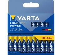 Varta Piles alcalines Longlife Power AAA 1,5V – Lot de 20 – Emballage 90% recyclé