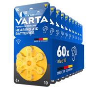 VARTA Piles auditives type 10, jaune, lot de 60, Power on Demand batteries pour Amplificateur Appareil Auditif, pour Aide Auditive, Made in Germany [Exclusif sur Amazon]
