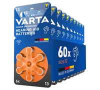 VARTA Piles auditives type 13, orange, lot de 60, Power on Demand batteries pour Amplificateur Appareil Auditif, pour Aide Auditive, Made in Germany [Exclusif sur Amazon]