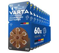 VARTA Piles auditives type 312, brun, lot de 60, Power on Demand batteries pour Amplificateur Appareil Auditif, pour Aide Auditive, Made in Germany [Exclusif sur Amazon]