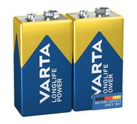 VARTA Piles Bloc 9V, lot de 2, Longlife Power, Alcalines, pour détecteurs de fumée, alarmes incendie, microphones