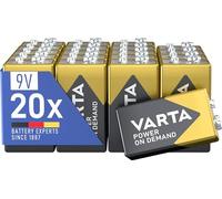 VARTA Piles Bloc 9V, lot de 20, Power on Demand, Alcalines, pack de stockage, intelligentes, flexibles, puissantes, pour détecteurs de fumée, alarmes incendie