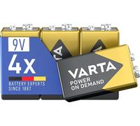VARTA Piles Bloc 9V, lot de 4, Power on Demand, Alcalines, pack de stockage, intelligentes, flexibles, puissantes, pour détecteurs de fumée, alarmes incendie [Exclusif sur Amazon]