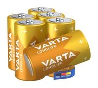 VARTA Piles C, Lot de 6, Longlife, alcalines 1,5 V | Format LR14, Made in Germany, conservation jusqu'à 10 ans, pour télécommande, horloge murale, radio, réveil ou lampe torche