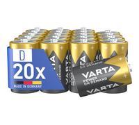 VARTA Piles D, Pack de réserve de 20, Power on Demand, alcalines, 1,5 V | piles D LR20, Made in Germany, conservation jusqu'à 10 ans, pour accessoires informatiques, appareils smart home