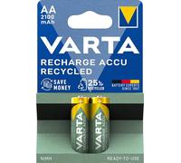 VARTA Piles rechargeables AA, lot de 2, Recharge Accu Recycled, 2100 mAh Ni-MH, fabriquées avec 21% de matériaux recyclés, préchargées, prêtes à l'emploi