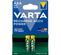 VARTA Piles rechargeables AAA, lot de 2, Recharge Accu Power, 800 mAh Ni-MH, sans effet mémoire, préchargées, prêtes à l'emploi