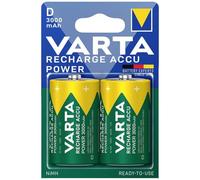 Varta Rechargeable NiMH D 1.2V 3000mAh - Pack de 2 Batteries - Dimensions 3.42cm x 6.15cm - Poids 73g - Conditionnement Blister - Référence 56720-101-402