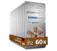 VARTA Power one Piles auditives type 312, brun, lot de 60, batteries pour Amplificateur Appareil Auditif, pour Aide Auditive, Made in Germany