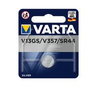 Varta V13GS - Pile Bouton Argent-Oxide SR44 1.55V 155mAh - Dimensions 11.6mm x 5.4mm - Poids 2.3g - Conditionnement Blister - Référence 04176-101-401