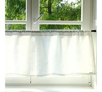 Varvara Home Rideau Brise bise Lin - Rideaux de Cuisine en Lin - Petit Rideau en Lin - Brise bise Lin Blanc Shabby Chic Vintage 60 (L) x 45 (H)