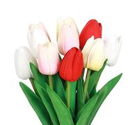 VaryFloral 10pcs Fleur Artificielle Tulipes Artificielles en Soie Fleur Matériel De Latex VraiToucher Multicolore Bouquet de Fleurs Mariage Cuisine Bureau Fête Salle d'étude Bricolage Décoration
