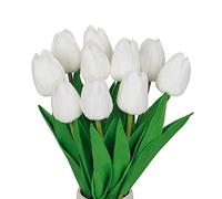 VaryFloral 10pcs Tulipe Artificielle Fleurs Artificielles Blanc Fausse Fleur avec Tiges Fleurs Artificielles Deco Latex Toucher Réel Bouquet Fleur Artificielle Famille Hôtel Fête Maison Décoration