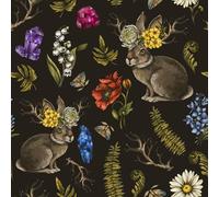VaryFloral Papier peint vintage à décoller et à coller en pierre précieuse de lapin, bois de lièvre de la forêt noire, papier peint décoratif floral foncé insecte pour tiroir, adhésif, amovible, 30,5
