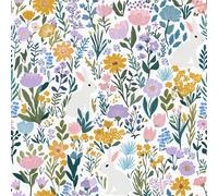 VaryPaper Papier Peint Lapin et Fleuri 44.5cmx200cm Rouleau Adhesif Decoratif Papier Peint Floral Chambre Enfant Salon Crèche Film Adhesif pour Meuble Stickers Armoire Placard Tiroir Artisanat
