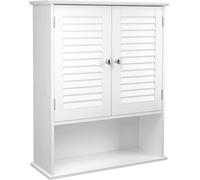 VASAGLE Armoire de salle de bain, armoire suspendue, armoire à pharmacie avec étagère réglable, portes à lamelles et compartiment ouvert, 20 x 60 x 70 cm, blanc