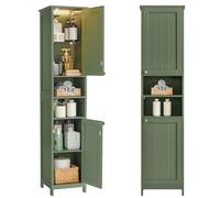 VASAGLE Armoire de Salle de Bain Haute avec Éclairage, Meuble de Rangement Mince, avec Étagères Réglables, Largeur 40 cm, pour Les Petits Espaces, Moderne, Vert Forêt BBC766CH03