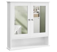 VASAGLE Armoire Murale, 2 Portes-Miroir, Étagère Réglable, 65 x 15 x 75 cm | Meuble Salle de Bain, Placard de Rangement, Armoire Suspendue, Compartiment Ouvert, Blanc, Collection SIREN LHC012W01