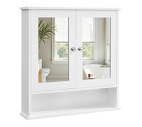 VASAGLE Armoire Murale, Meuble Salle de Bain, Placard de Rangement, Armoire Suspendue, 2 Portes-miroir et Compartiment Ouvert, Étagère Réglable, 13 x 56,5 x 58,5 cm, Blanc LHC002