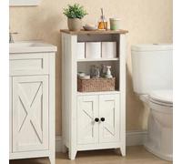 VASAGLE Armoire Salle de Bain, Meuble de Rangement Mince, Style Campagne | Avec Compartiments Ouverts, Portes, Blanc Rustique et Marron Miel, Collection LIRY BBK313W101